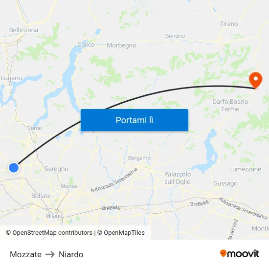 Mozzate to Niardo map