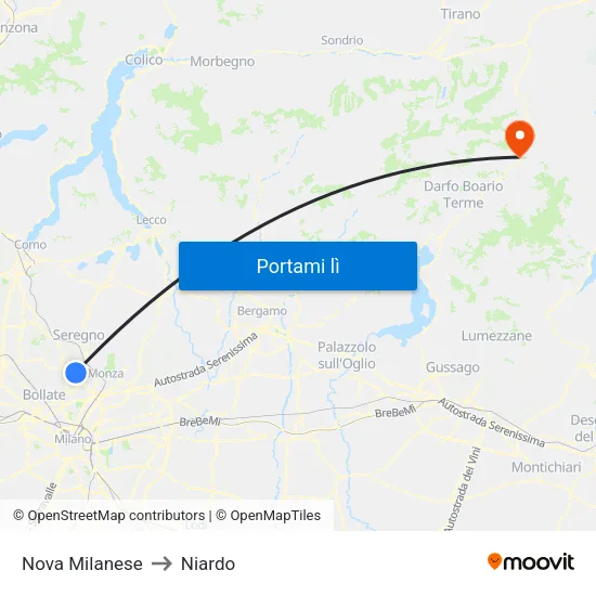 Nova Milanese to Niardo map