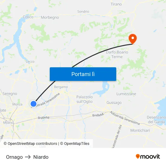 Ornago to Niardo map