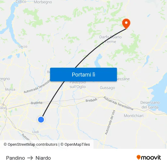 Pandino to Niardo map
