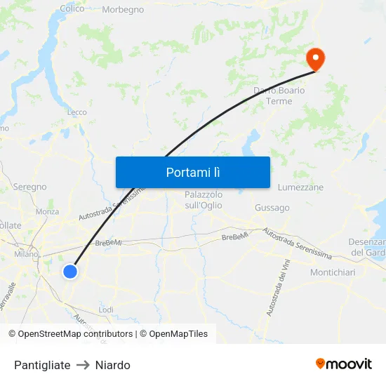 Pantigliate to Niardo map