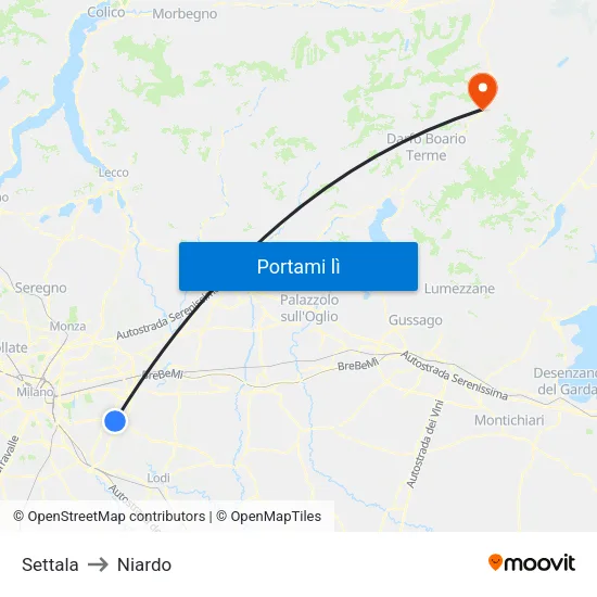 Settala to Niardo map