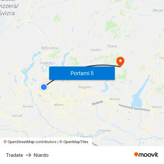 Tradate to Niardo map
