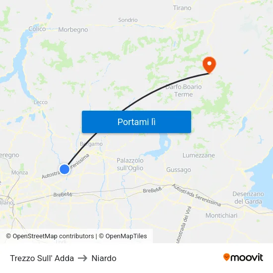 Trezzo Sull' Adda to Niardo map