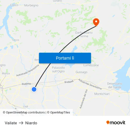 Vailate to Niardo map