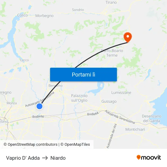 Vaprio D' Adda to Niardo map