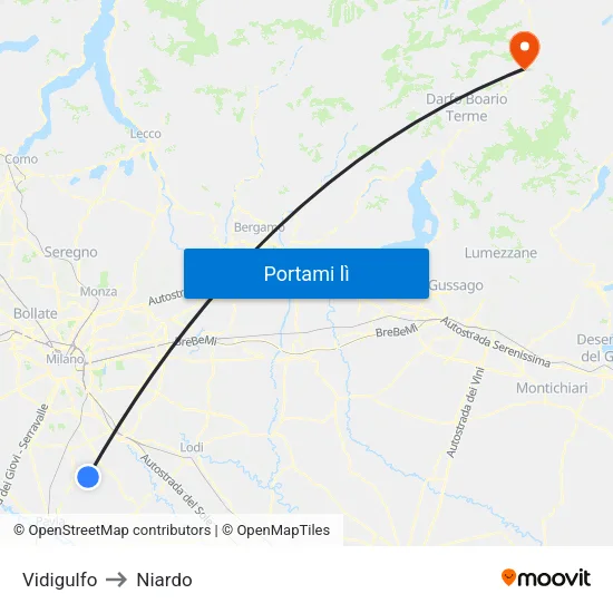 Vidigulfo to Niardo map