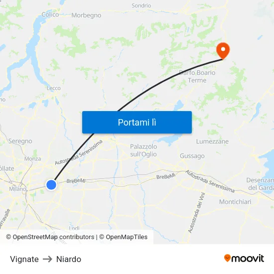 Vignate to Niardo map
