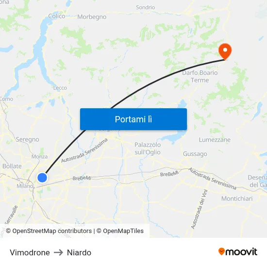 Vimodrone to Niardo map