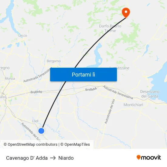 Cavenago D' Adda to Niardo map