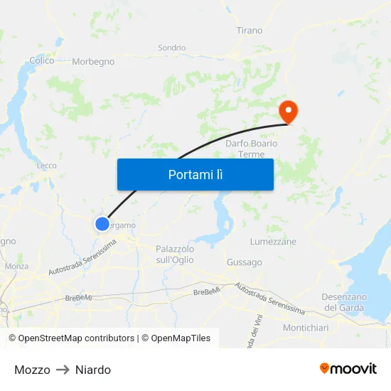 Mozzo to Niardo map