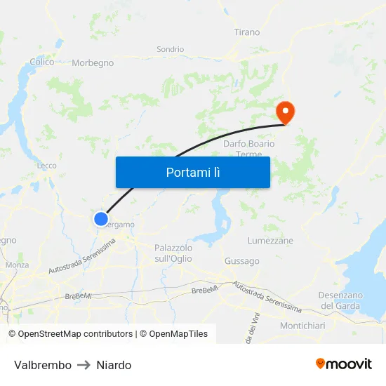 Valbrembo to Niardo map
