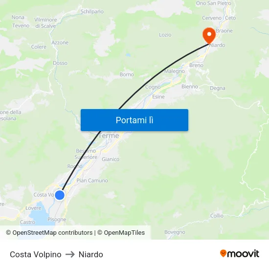 Costa Volpino to Niardo map