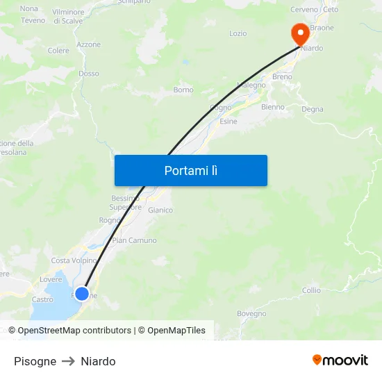Pisogne to Niardo map