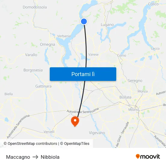 Maccagno to Nibbiola map