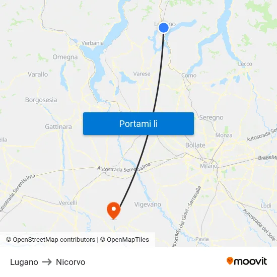 Lugano to Nicorvo map
