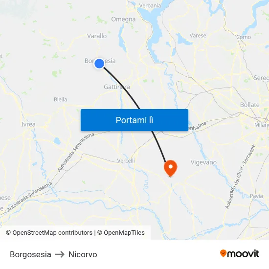Borgosesia to Nicorvo map