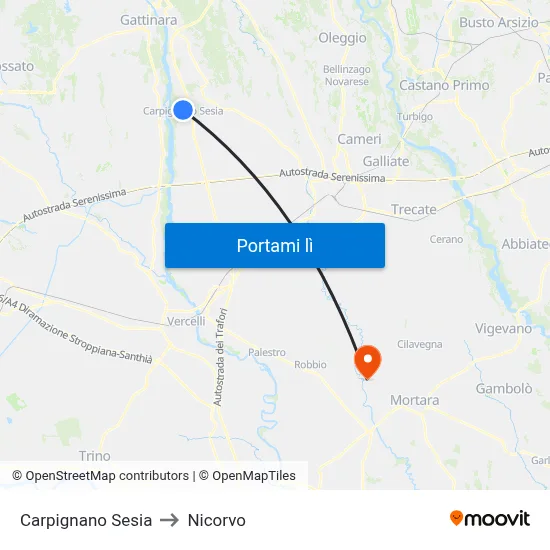 Carpignano Sesia to Nicorvo map