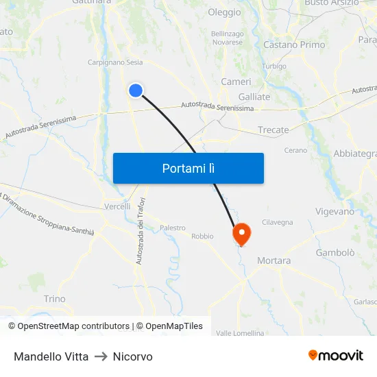 Mandello Vitta to Nicorvo map