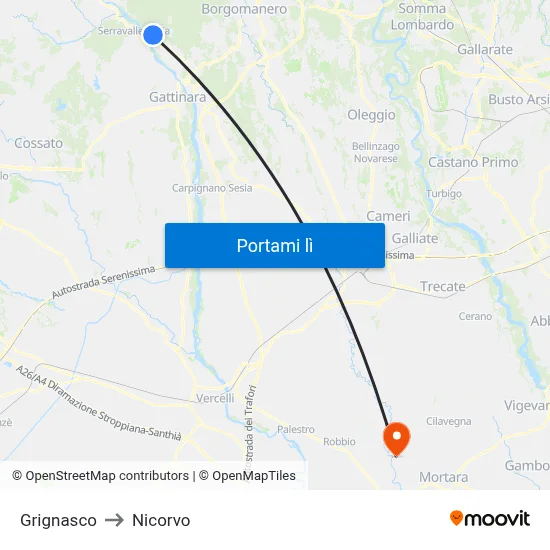 Grignasco to Nicorvo map