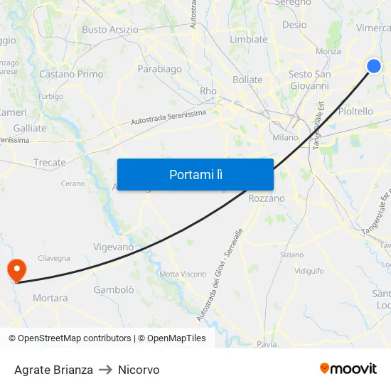 Agrate Brianza to Nicorvo map