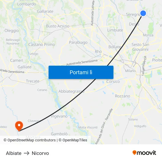 Albiate to Nicorvo map