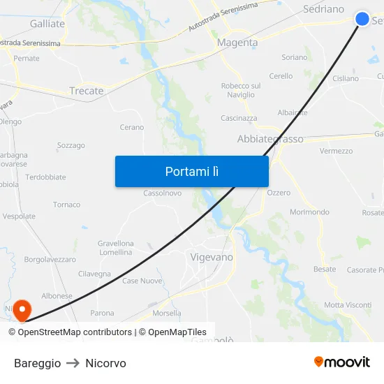 Bareggio to Nicorvo map
