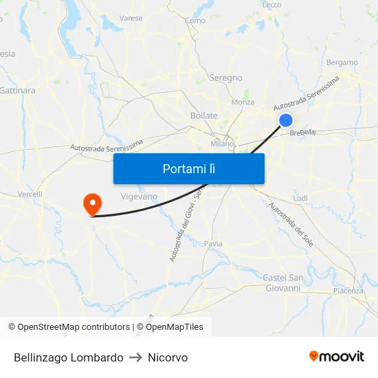 Bellinzago Lombardo to Nicorvo map