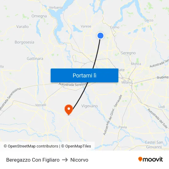 Beregazzo Con Figliaro to Nicorvo map