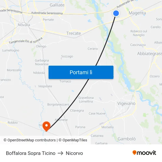 Boffalora Sopra Ticino to Nicorvo map