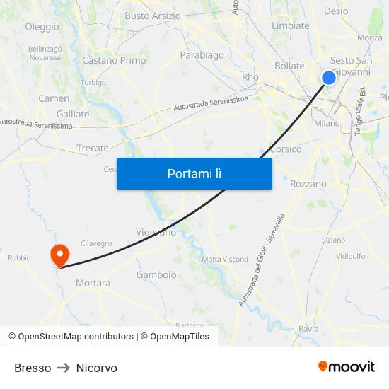 Bresso to Nicorvo map
