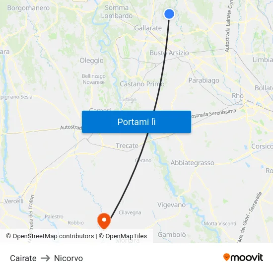 Cairate to Nicorvo map