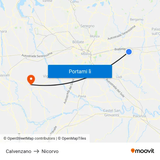 Calvenzano to Nicorvo map