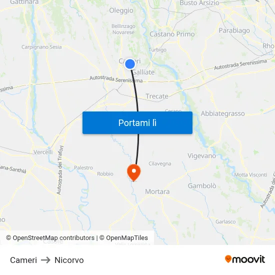 Cameri to Nicorvo map