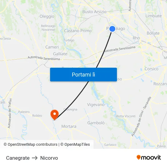 Canegrate to Nicorvo map