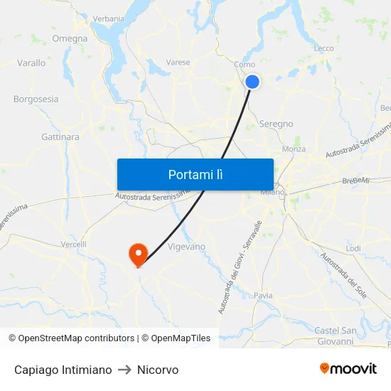 Capiago Intimiano to Nicorvo map