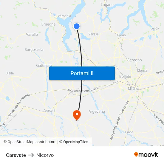 Caravate to Nicorvo map