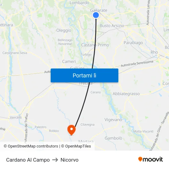 Cardano Al Campo to Nicorvo map