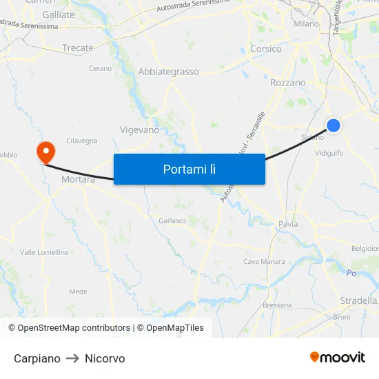 Carpiano to Nicorvo map