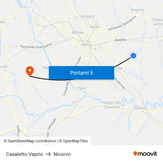 Casaletto Vaprio to Nicorvo map