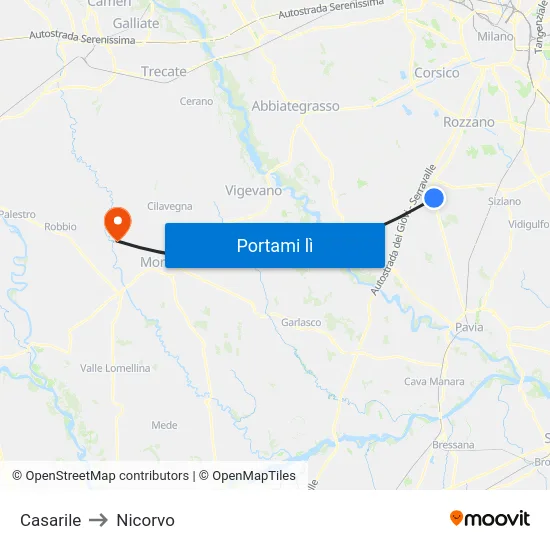 Casarile to Nicorvo map