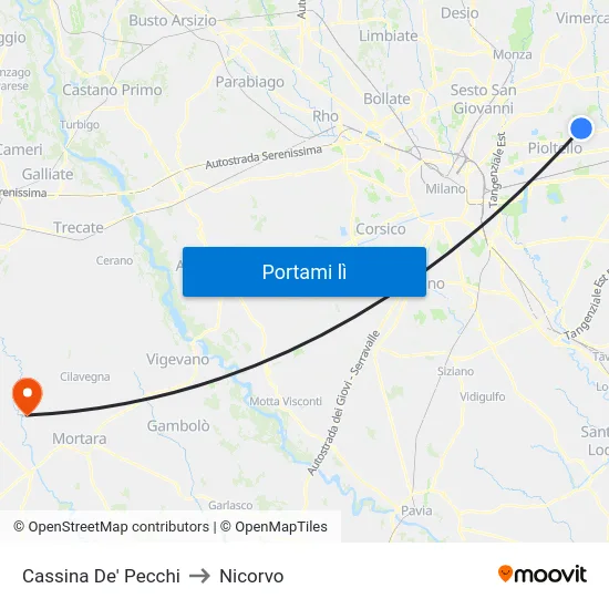 Cassina De' Pecchi to Nicorvo map