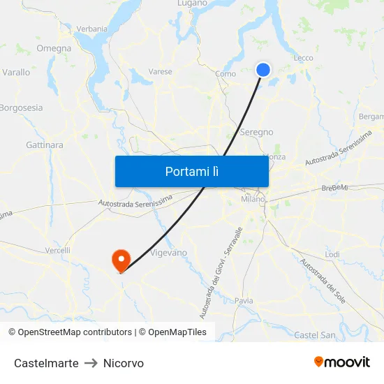 Castelmarte to Nicorvo map