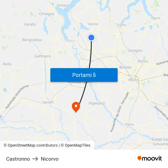 Castronno to Nicorvo map