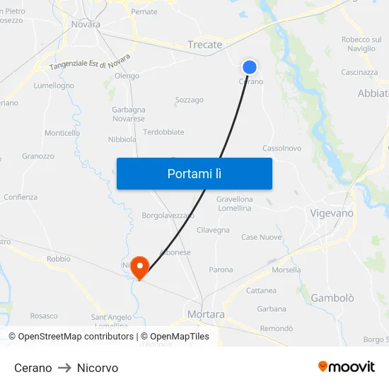 Cerano to Nicorvo map