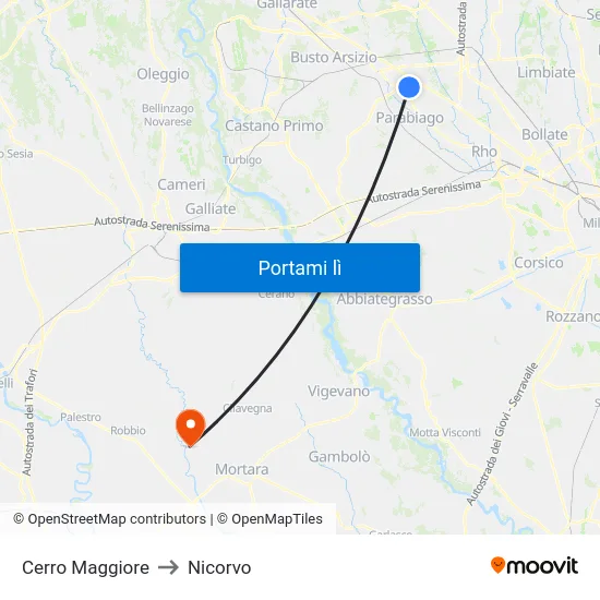Cerro Maggiore to Nicorvo map