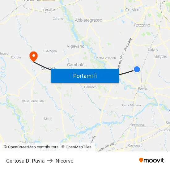 Certosa Di Pavia to Nicorvo map