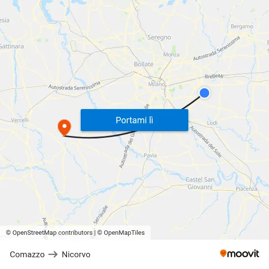 Comazzo to Nicorvo map