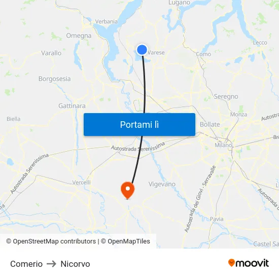 Comerio to Nicorvo map