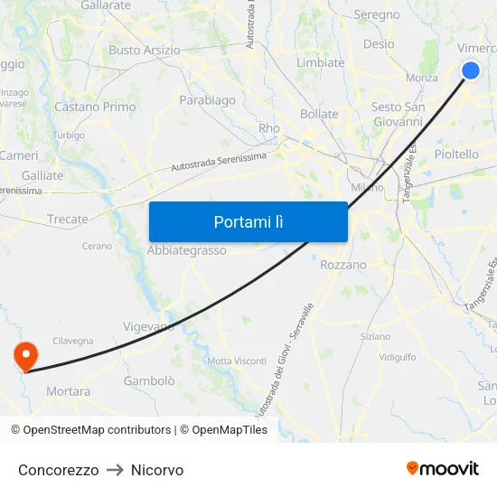 Concorezzo to Nicorvo map